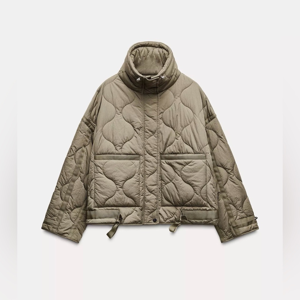 Zara Women's Quilted Jacket - Khaki Nwt Size Xs